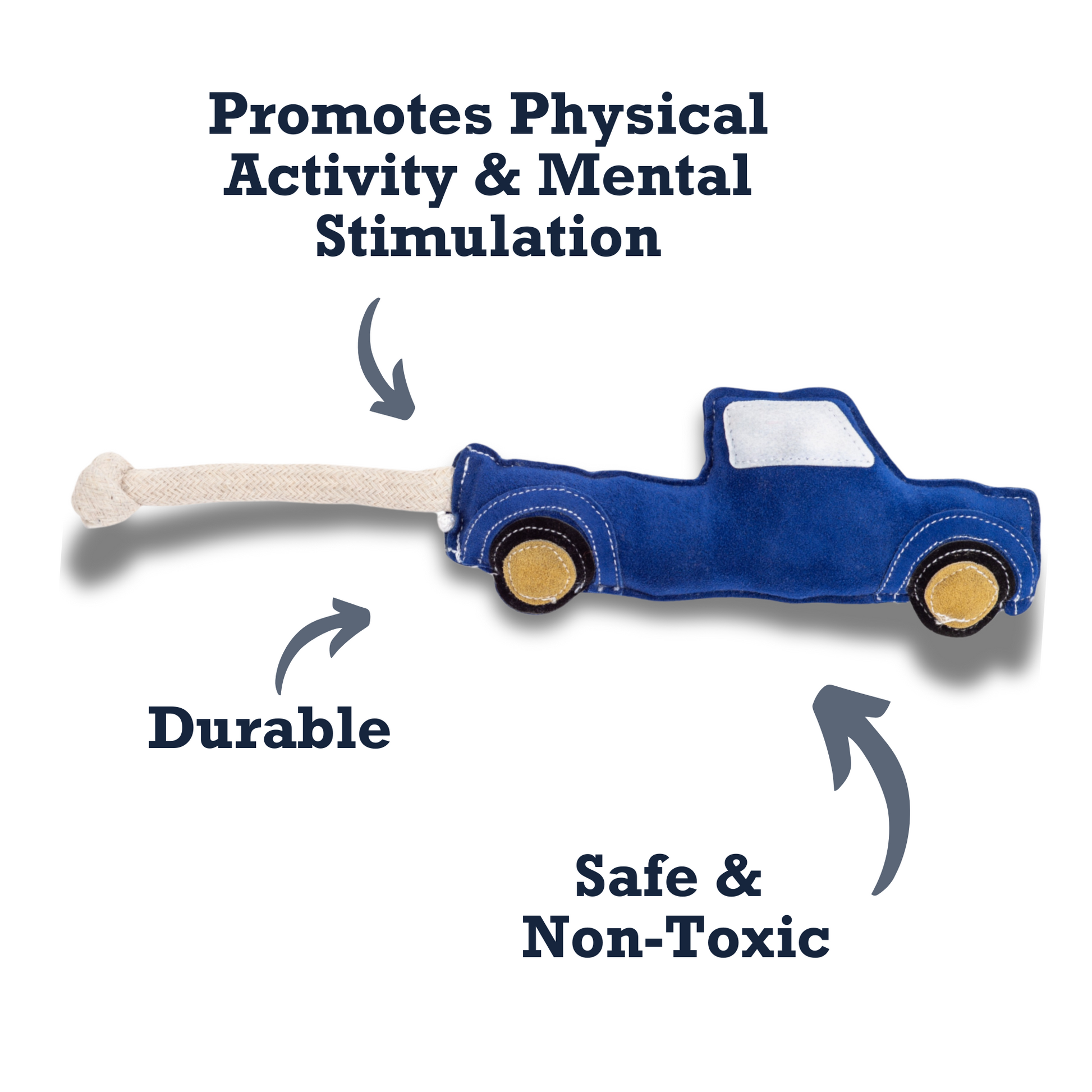 Country Living Faux Leather durable blue pickup truck dog chew toy with rope tail