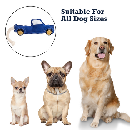 Country Living Faux Leather durable blue pickup truck dog chew toy with rope tail