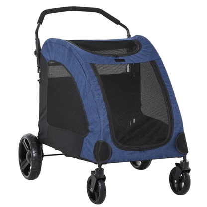 Foldable pet stroller for medium dogs with storage pocket and ventilation mesh panels