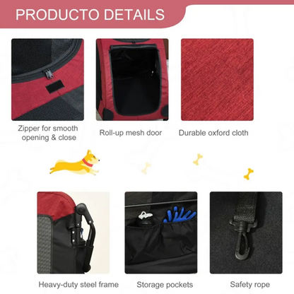 Blue foldable pet stroller for medium dogs with 360° wheels and storage pocket
