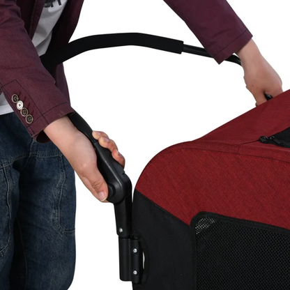 Foldable pet stroller with storage pocket and breathable mesh windows for medium-sized dogs