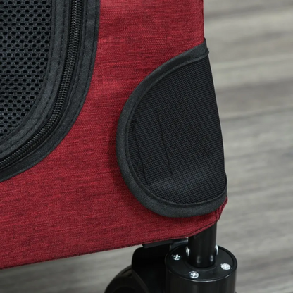 Foldable pet stroller for medium dogs with storage pocket and mesh ventilation panels
