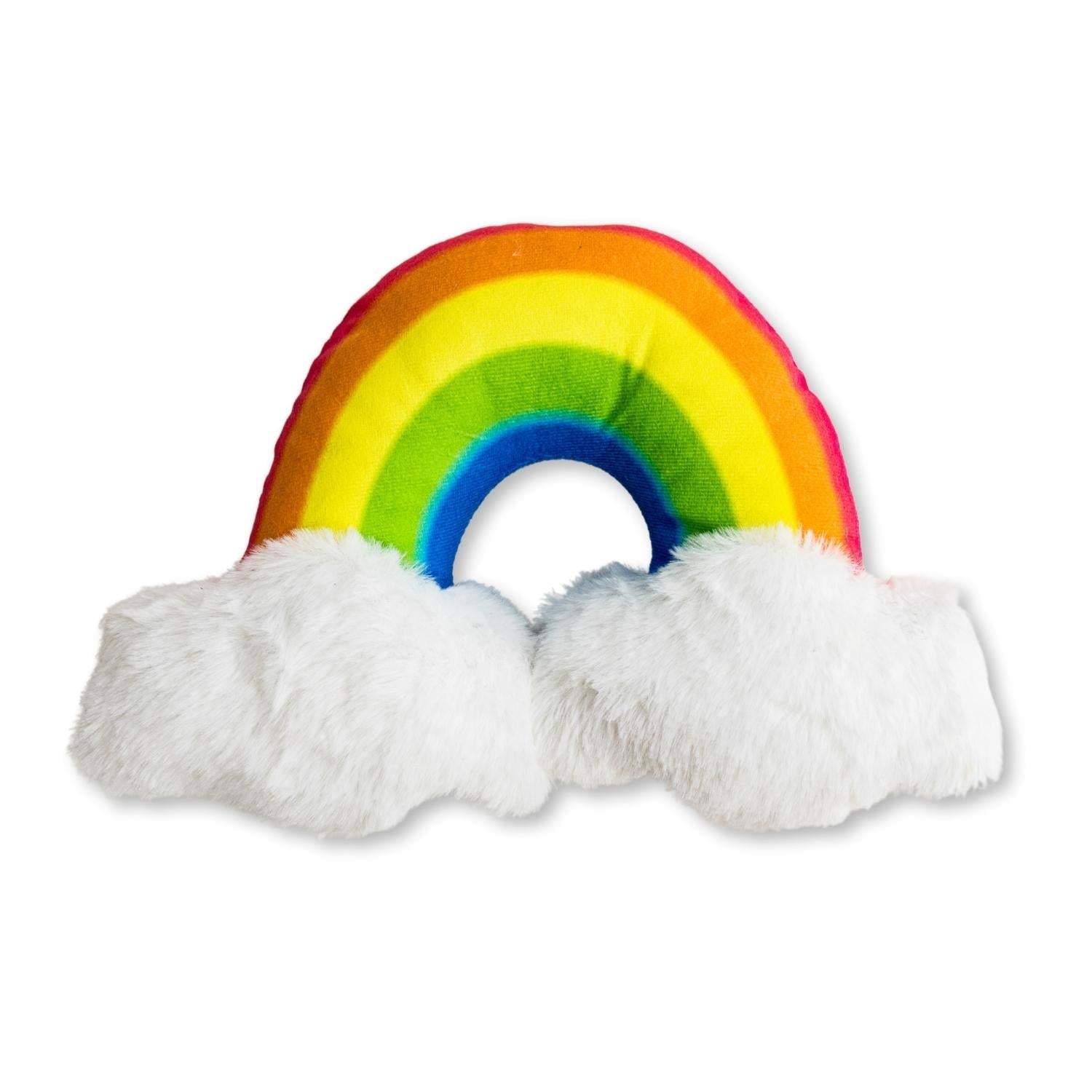 Enchanted Rainbow Magical plush dog toy with squeaker, crinkle paper, and soft fabric for gentle chewing and cuddling.