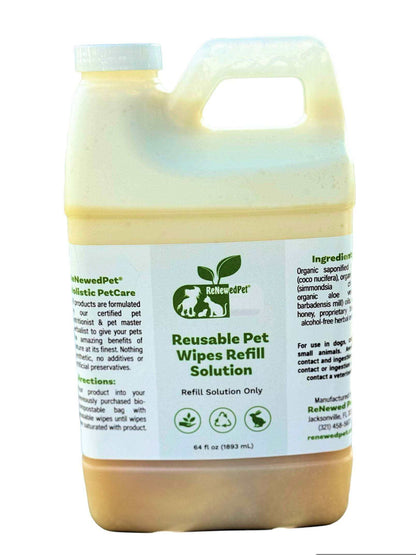Reusable pet wipes refill solution natural organic non-GMO cleaning formula for pets
