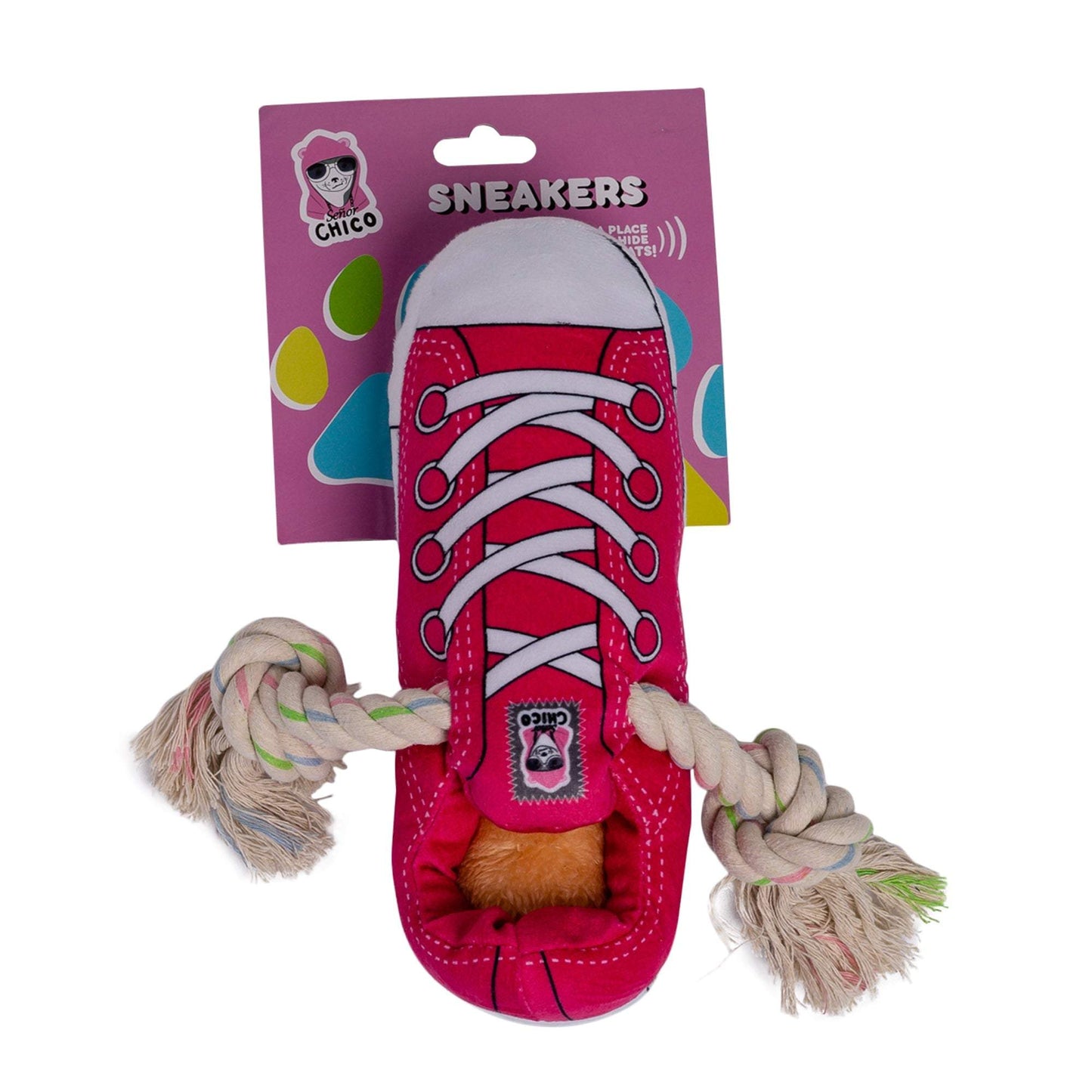 Squeaky Comfort Plush Sneaker Dog Toy – Safe, Durable & Engaging, Pink