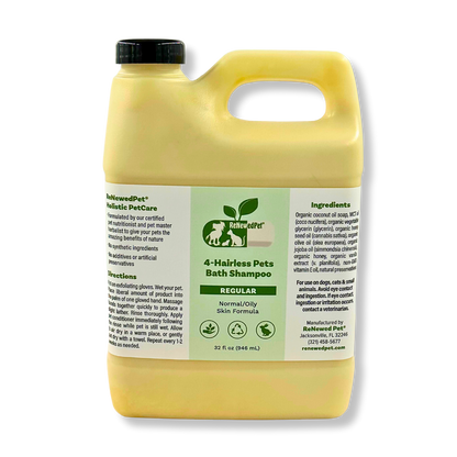4-Hairless Pets Regular Shampoo for normal oily skin with natural organic ingredients in a yellow jug