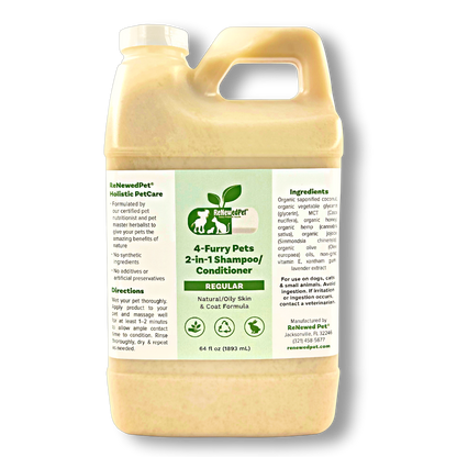 4-Furry Pets 2-in-1 natural shampoo and conditioner for normal to oily pet fur in a large bottle