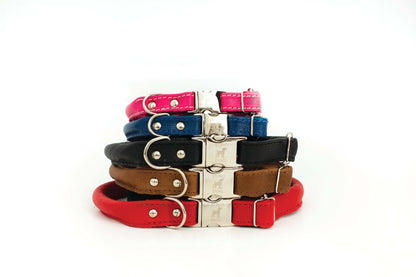 Rolled Style Red Leather Dog Collar | Durable European Craftsmanship