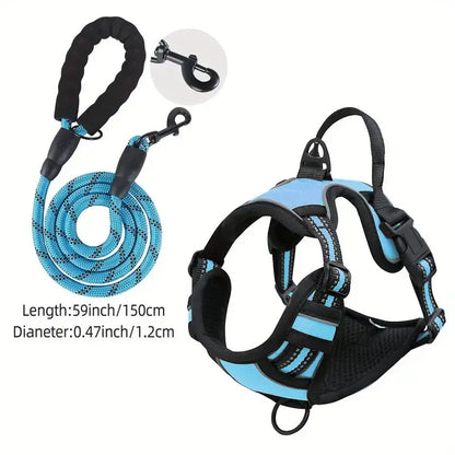 Heavy duty reflective service dog harness with front clip and easy control handle for large, small, and medium dogs
