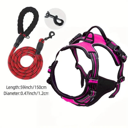 Heavy duty reflective service dog harness with front clip and easy control handle for all dog sizes