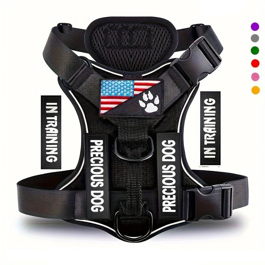 Adjustable reflective service dog harness vest with soft mesh and buckle closure