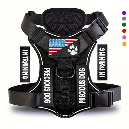 Adjustable reflective service dog harness vest with soft mesh and buckle closure