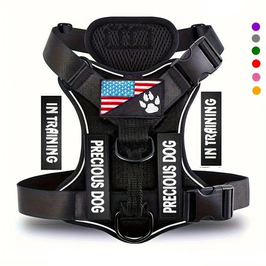Adjustable reflective service dog harness vest with soft mesh and buckle closure