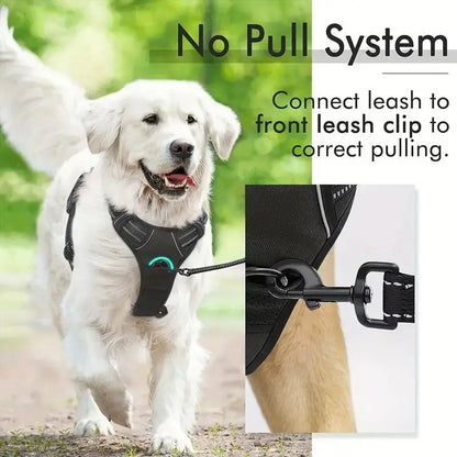 Heavy duty reflective service dog harness with front clip and easy control handle for large, small, and medium dogs