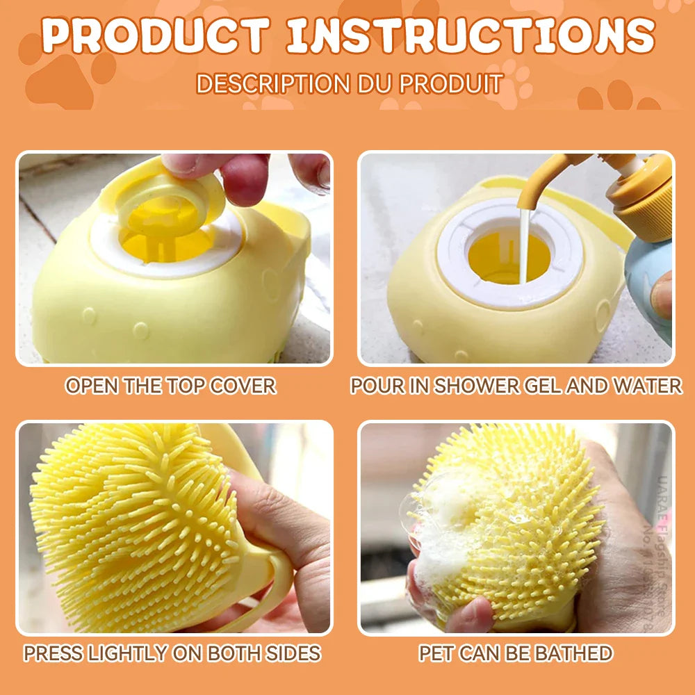 Dog Bathing Brush with Shampoo Dispenser - Soft Silicone Massage Tool