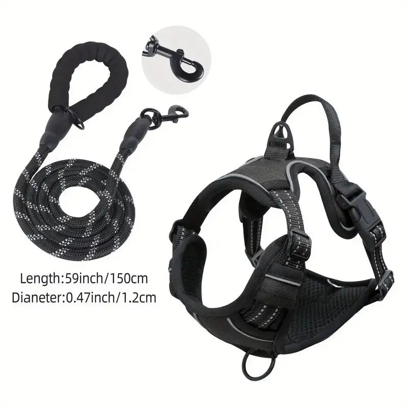 Heavy duty reflective service dog harness with front clip and easy control handle for large, small, and medium dogs
