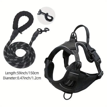 Heavy duty reflective service dog harness with front clip and easy control handle for large, small, and medium dogs