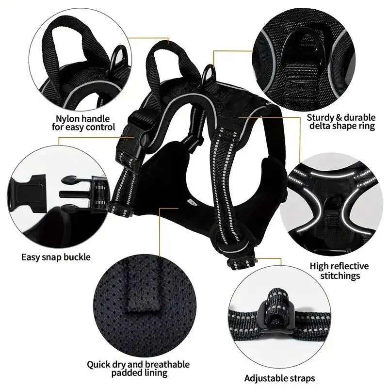 Service dog harness front clip heavy duty reflective vest with easy control handle for all dog sizes
