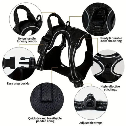 Service dog harness front clip heavy duty reflective vest with easy control handle for all dog sizes