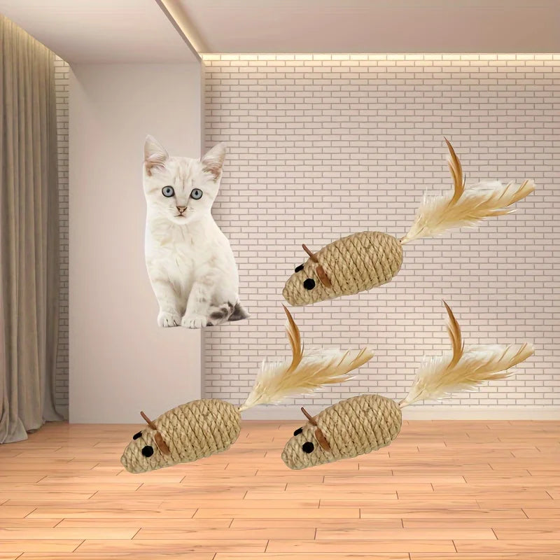 Sisal Mouse Cat Toy - Bite-Resistant Interactive Plush (1/4pcs)