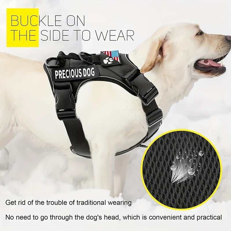 Adjustable reflective service dog harness vest with 5 patches and breathable mesh lining