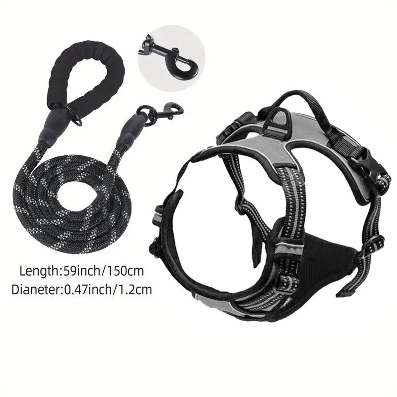 Reflective service dog harness with front clip and easy control handle for large, small, and medium dogs by JTPAWS
