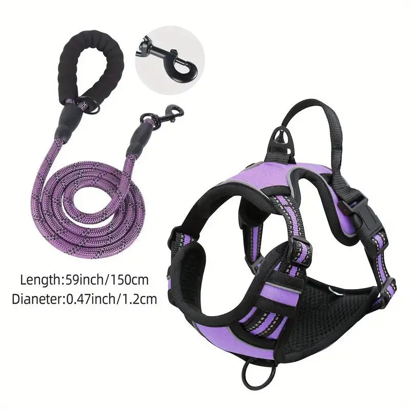 Heavy duty reflective service dog harness with front clip and easy control handle for large, medium, and small dogs