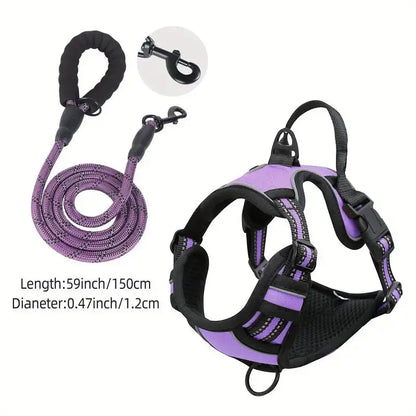 Heavy duty reflective service dog harness with front clip and easy control handle for large, medium, and small dogs