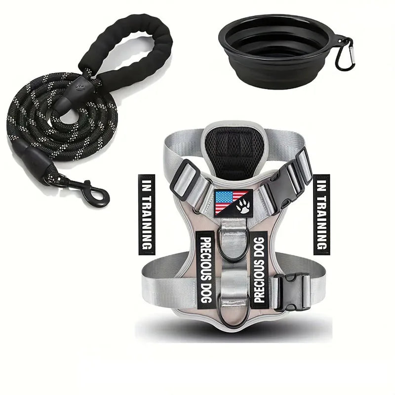 Reflective adjustable service dog harness with buckle and soft padded vest for small to medium dogs