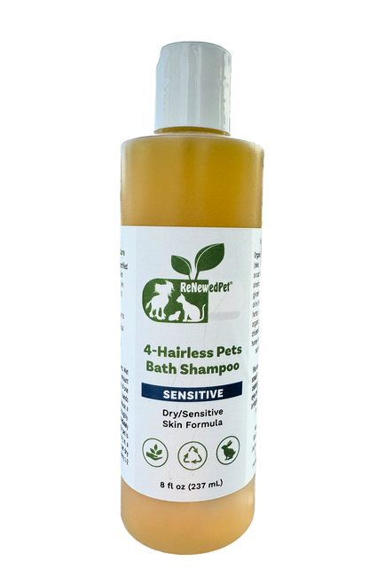 4-Hairless Pets Sensitive Shampoo bottle for dry and sensitive pet skin with natural organic ingredients