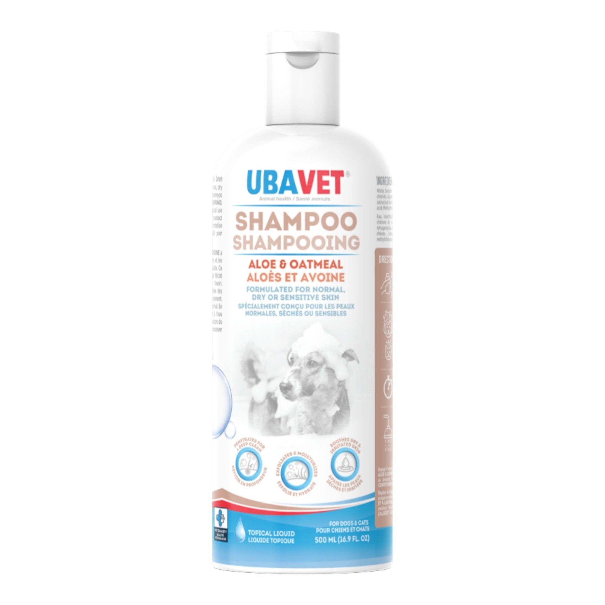 UBAVET Aloe and Oatmeal Shampoo for dogs and cats with gentle moisturizing formula for sensitive skin, 16.9 fl oz bottle