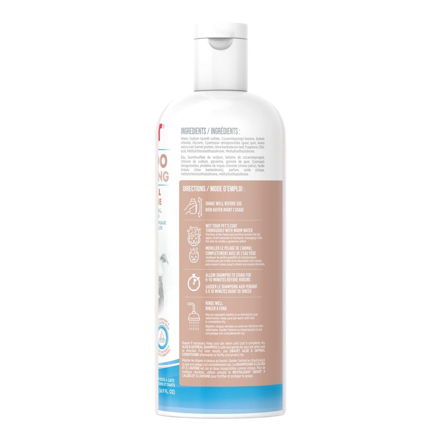 UBAVET Aloe and Oatmeal Shampoo bottle for dogs and cats with gentle moisturizing formula for sensitive skin