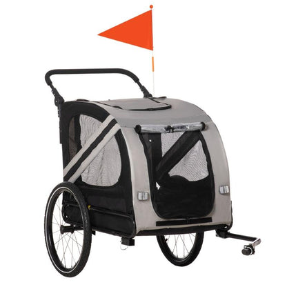 2-In-1 Pet Bike Trailer and Stroller with mesh windows, weather-resistant cover, safety leash, and reflector flag for safe pet transport
