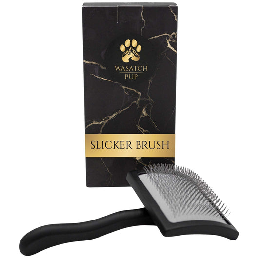 Wasatch Pup Slicker Brush with comfort glide pins and ergonomic grip for effective pet grooming and de-shedding