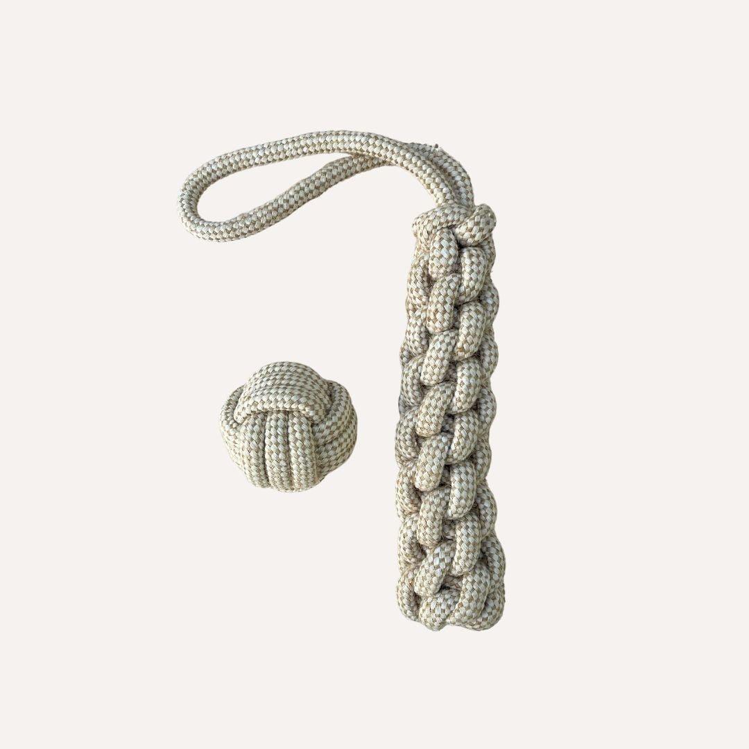 Indestructible hemp rope dog tug toy and ball sustainable non-toxic pet toy