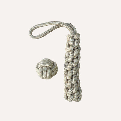 Indestructible hemp rope dog tug toy and ball sustainable non-toxic pet toy