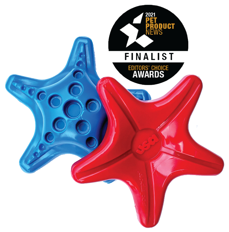 Starfish Nylon Dog Chew Toy in red and blue, ultra-durable nylon design for aggressive chewers, USA made