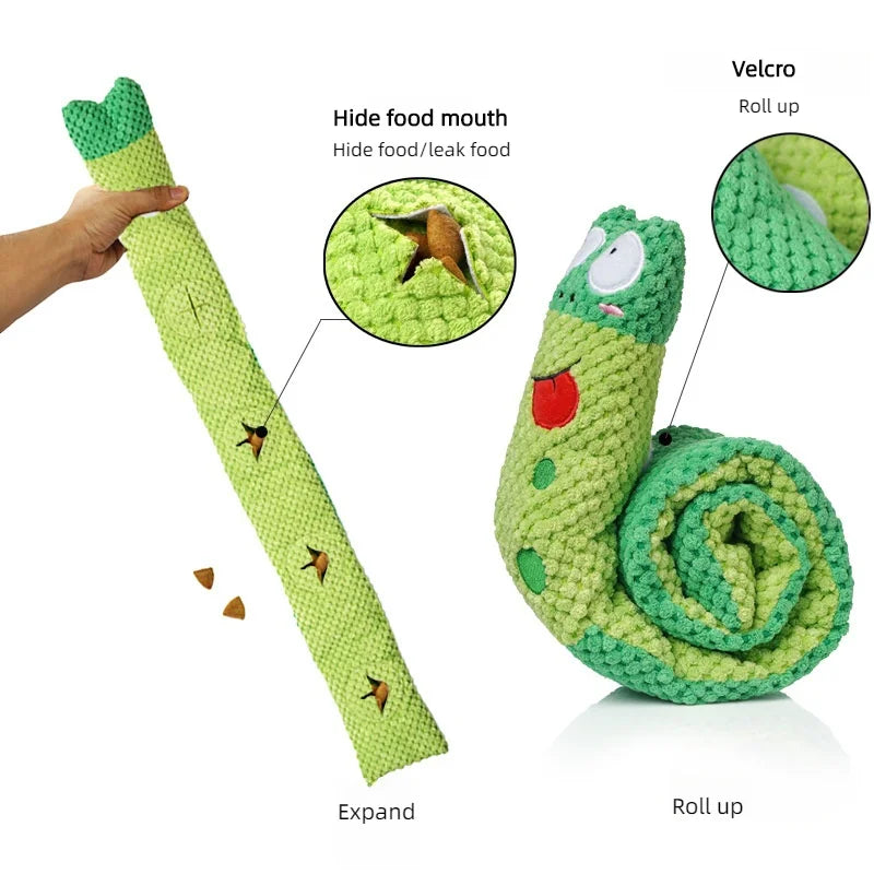 Dog Puzzle Feeder Plush Snail - Interactive Squeaky Chew Toy for Puppies & Dogs