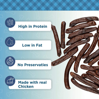 Country Living Beef Flavored Chicken Sausage Dog Treats 4"-5" 15 count, high protein, low fat, no preservatives, made with real chicken, soft and chewy training rewards in resealable bag