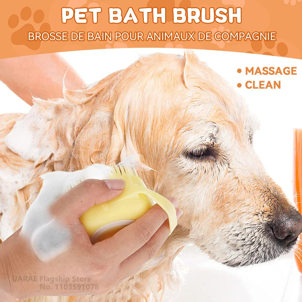 Dog Bathing Brush with Shampoo Dispenser - Soft Silicone Massage Tool