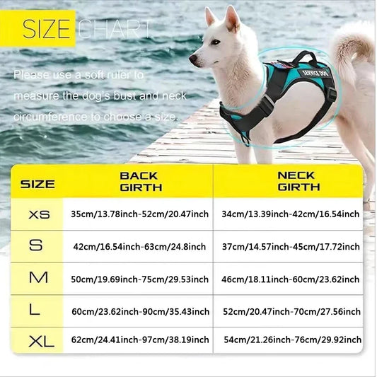Adjustable reflective service dog harness vest with patches and soft mesh lining