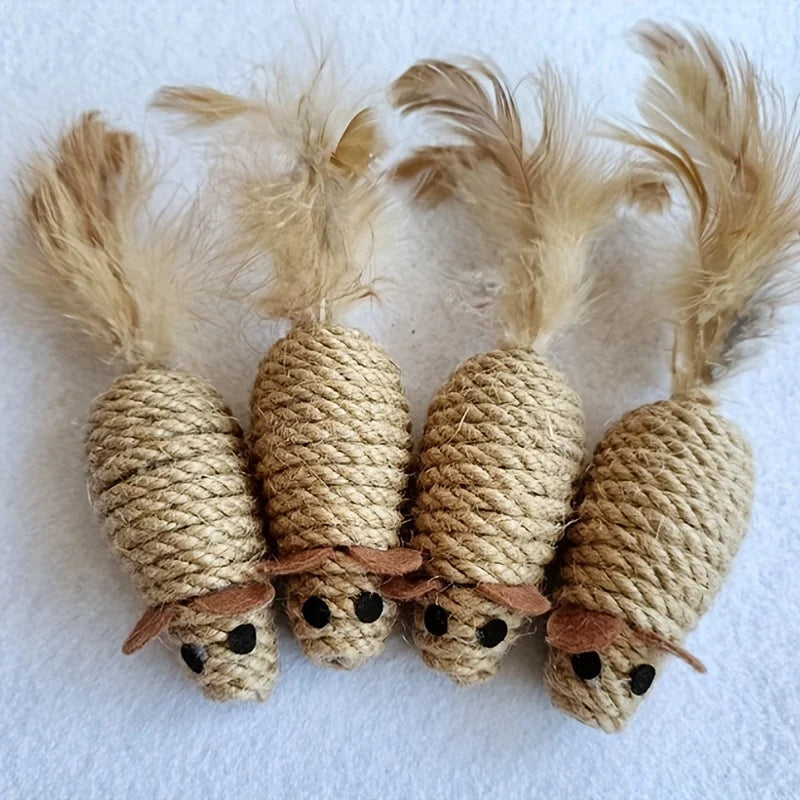 Sisal Mouse Cat Toy - Bite-Resistant Interactive Plush (1/4pcs)