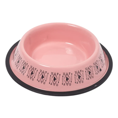 Non-skid boho stainless steel dog bowl with pink unicorn design and silicone base for medium dogs