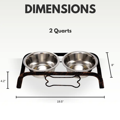 Country Living Rustic Dog Bone elevated dog feeder with two 2-quart stainless steel bowls on antique copper-look base