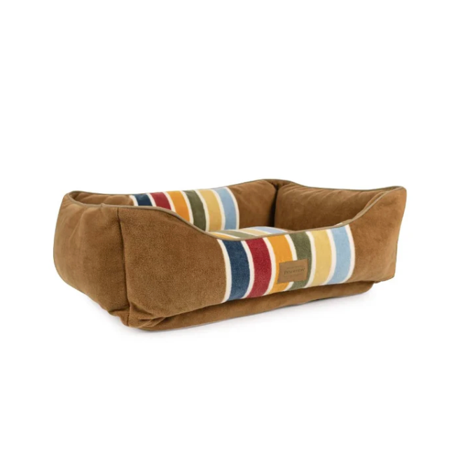 Pendleton national park kuddler dog bed with soft fleece and striped pattern