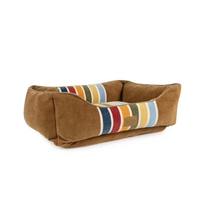 Pendleton national park kuddler dog bed with soft fleece and striped pattern
