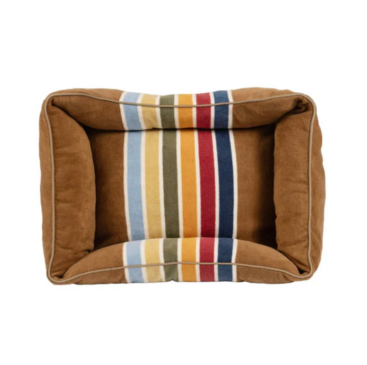 Pendleton National Park Kuddler dog bed with striped pattern and plush sides in brown tones