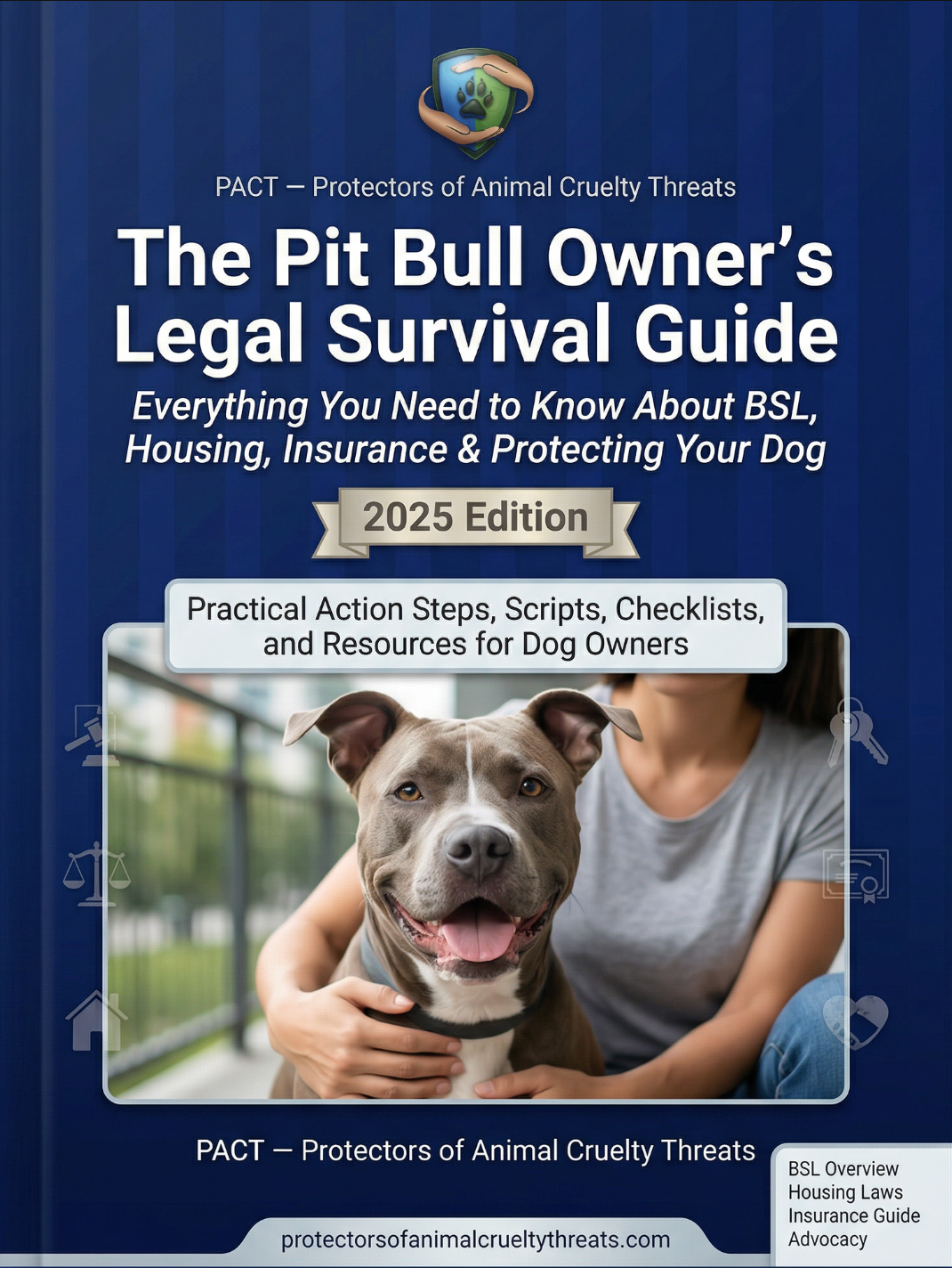 Cover of the Pit Bull Owner’s Legal Survival Guide 2025 edition with legal and advocacy resources for bully breed owners