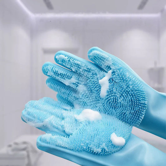 Pet Grooming Bath Gloves - Silicone Hair Remover & Scrubber