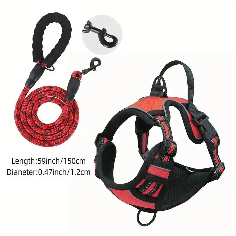 Heavy duty reflective service dog harness with front clip and easy control handle for large, small and medium dogs